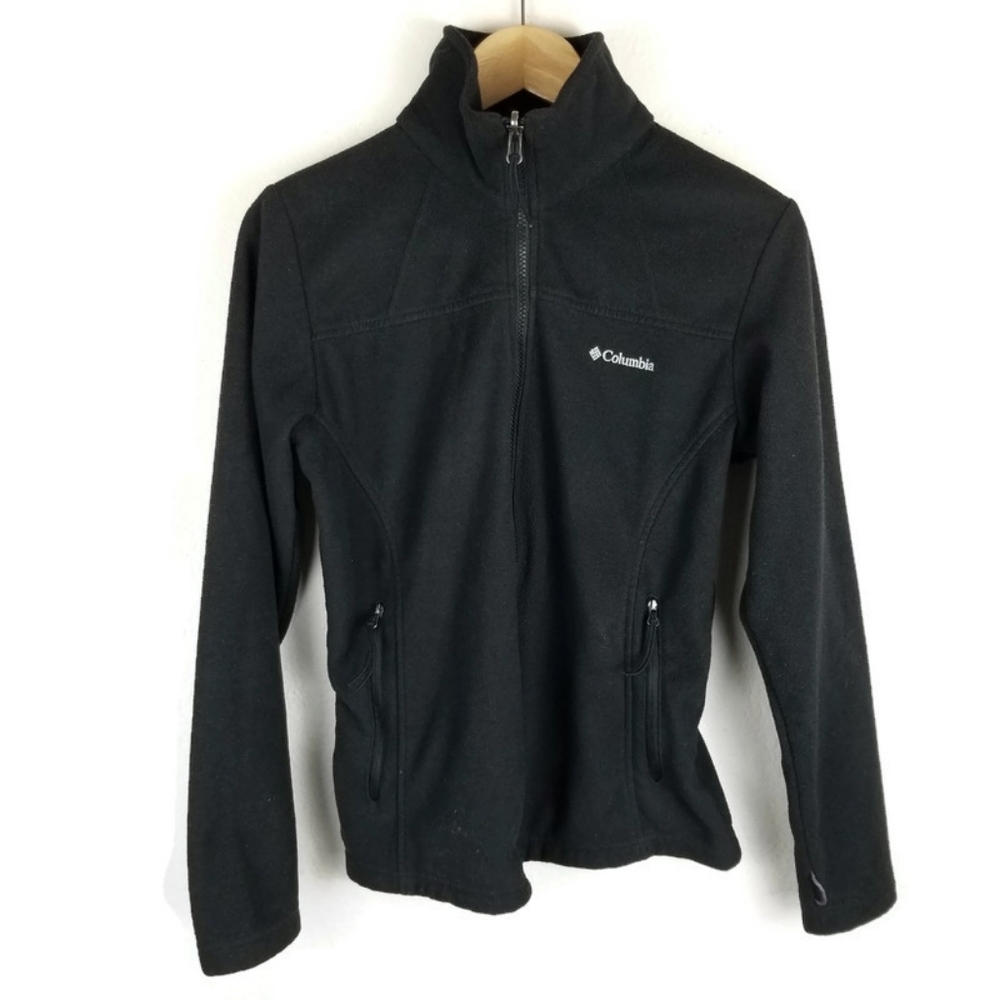 Columbia Zip Front Fleece Jacket High Neck Zip Pockets Black Women's Size Small